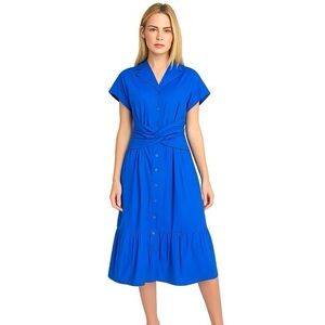 NWT White House Black Market Blue Twist Waist Shirt Dress Large